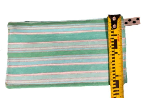 Green Striped Pocket Compact Fold-Over Button Closure Pouch