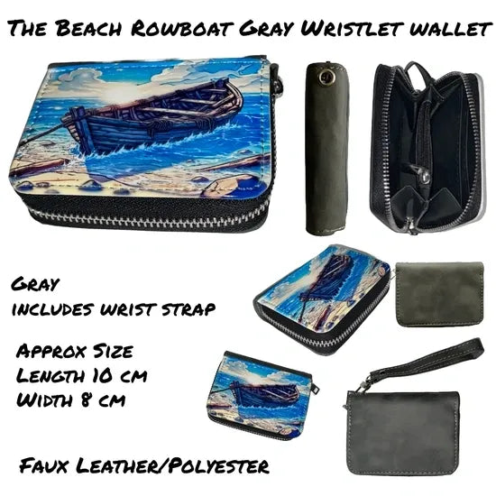 Beach Rowboat Grey Wallet Coin Purse with Detachable Strap