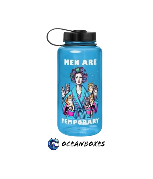 Cat Lady Men are Temporary Wide Mouth Plastic Water Bottle (blue/ 32 oz)