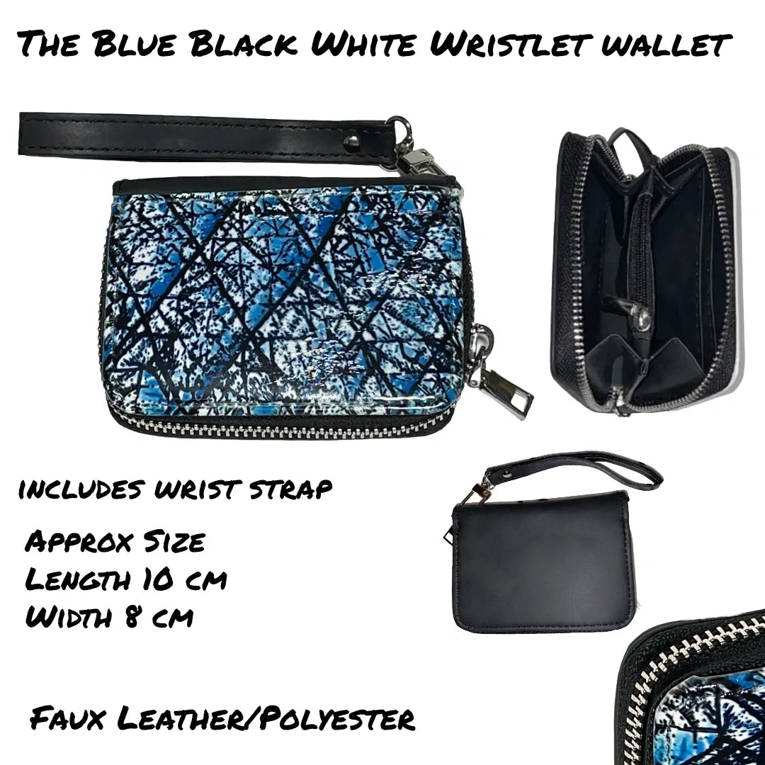 Vibrant Blue Black And White Women’s Wallet With Wrist Strap