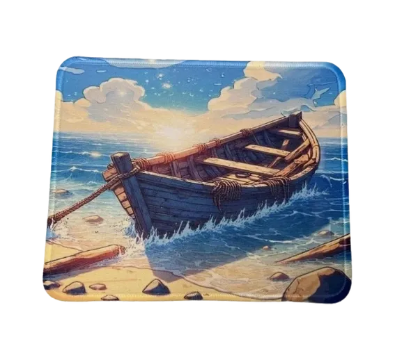 Beach Rowboat Non-Slip Mouse Pad Stitched Edge PC Laptop Computer Rubber