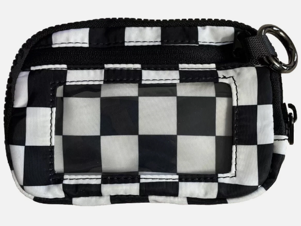 Black Checker Zippered ID Window Wallet