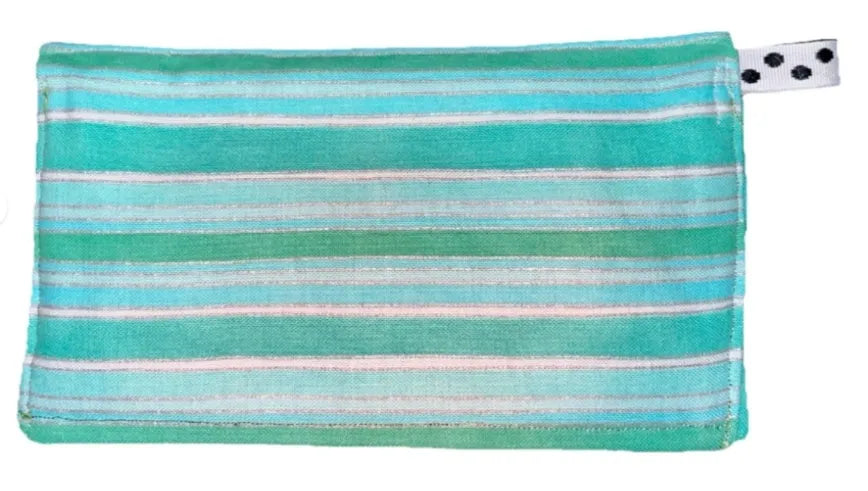 Striped Cotton Pocket Pouch Holder Small Compact with Button Closure