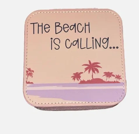 The Beach is Calling Pink Travel Jewellery Case
