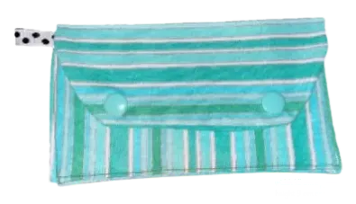 Striped Cotton Pocket Pouch Holder Small Compact with Button Closure