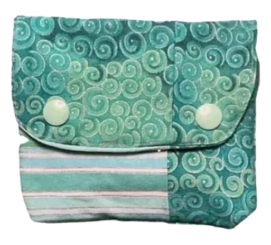 Green Striped Pocket Compact Fold-Over Button Closure Pouch