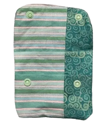 Green Striped Pocket Compact Fold-Over Button Closure Pouch