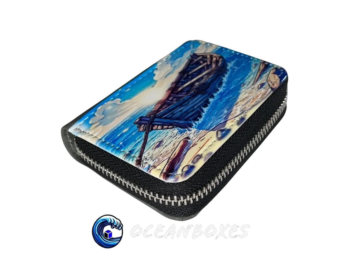 Beach Rowboat Grey Wallet Coin Purse with Detachable Strap