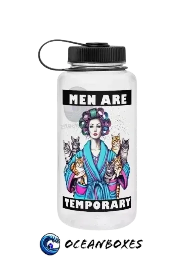 Cat Lady Men Are Temporary | Wide Mouth Plastic Water Bottle | Clear
