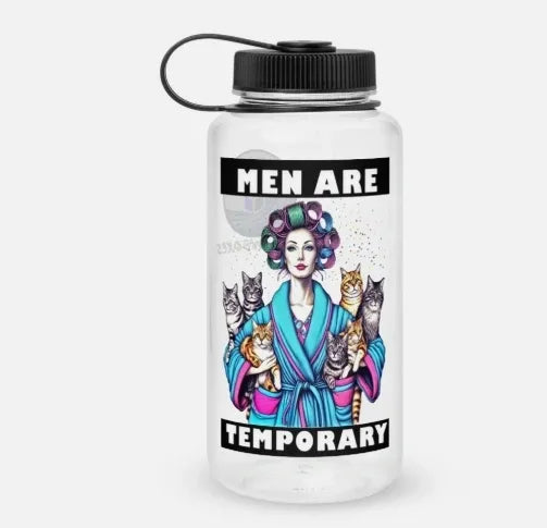 Cat Lady Men Are Temporary | Wide Mouth Plastic Water Bottle | Clear