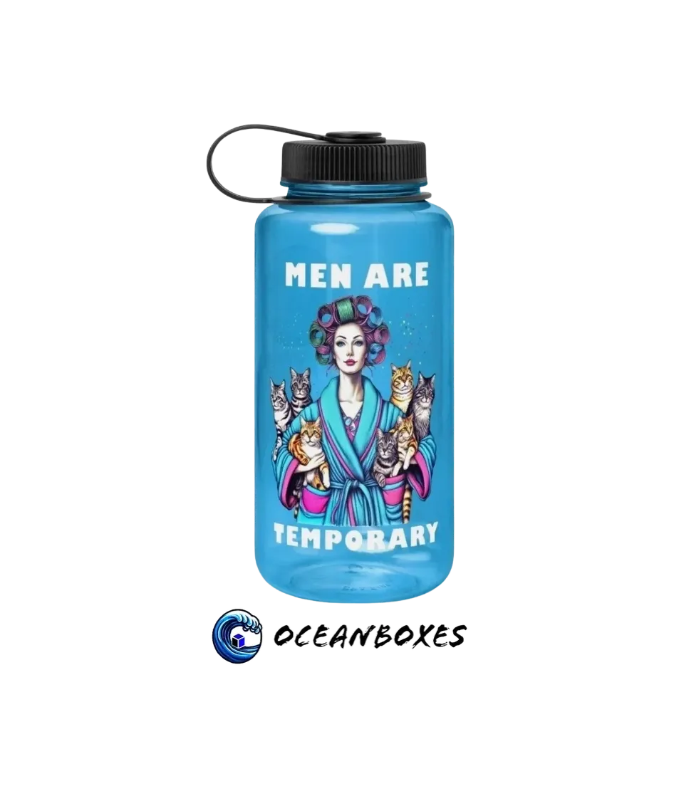 Cat Lady Men are Temporary Wide Mouth Plastic Water Bottle (blue/ 32 oz)