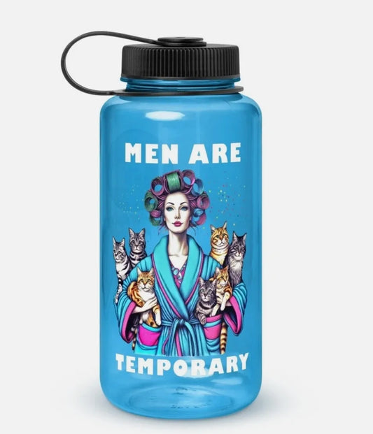 Cat Lady Men are Temporary Wide Mouth Plastic Water Bottle (blue/ 32 oz)