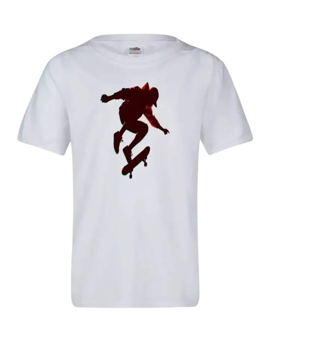 T-shirt enfant blanc à motif skateboard, taille moyenne