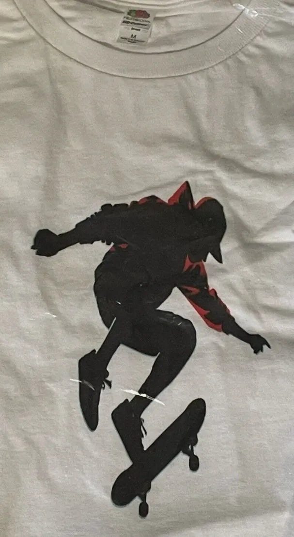 T-shirt enfant blanc à motif skateboard, taille moyenne