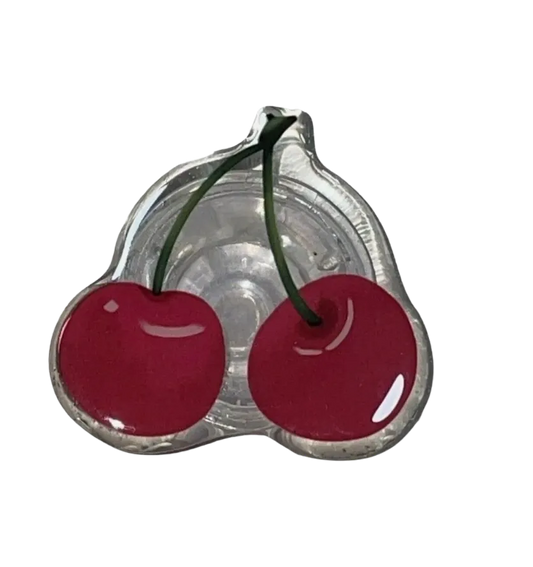 Cherry-shaped Phone Grip with red cherries on a clear background