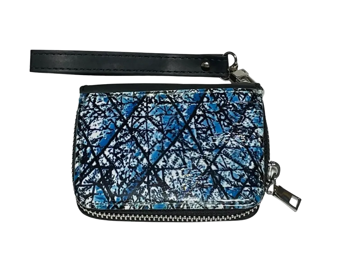 Vibrant Blue Black And White Women’s Wallet With Wrist Strap