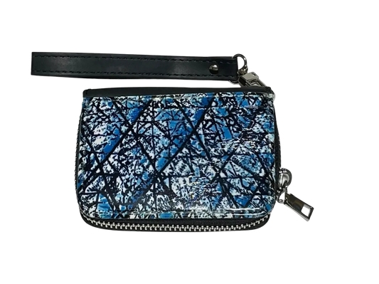Vibrant Blue Black And White Women’s Wallet With Wrist Strap