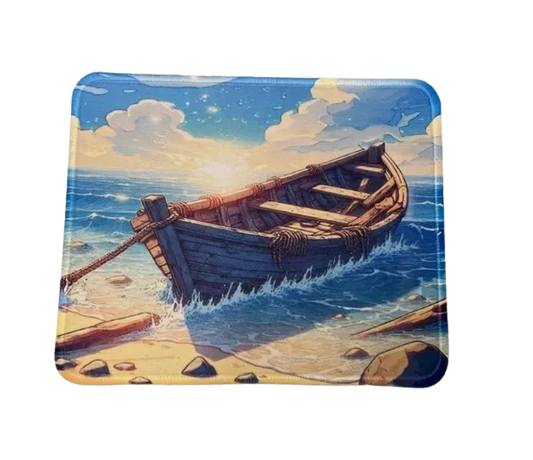 Beach Rowboat Non-Slip Mouse Pad Stitched Edge PC Laptop Computer Rubber