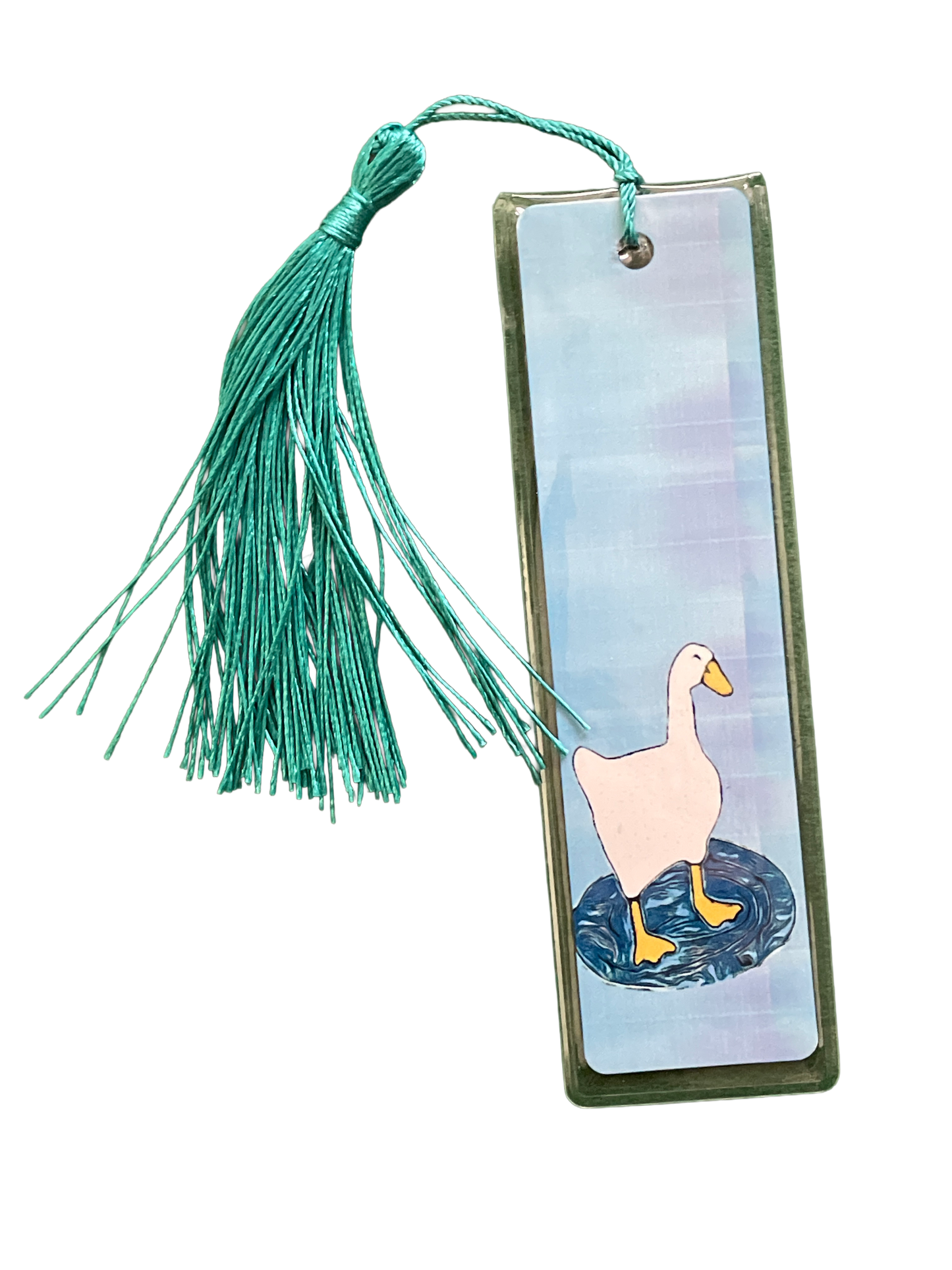 Marque-page en aluminium Blue Goose avec pompon violet