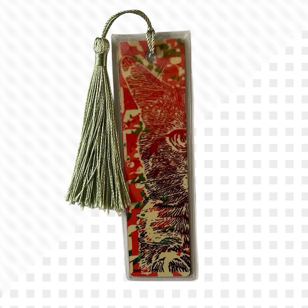 Marque-page chat orange en aluminium avec pompon