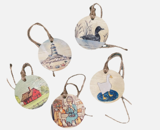 Lot de 5 étiquettes en bois assorties pour cadeau ou bouteille de vin