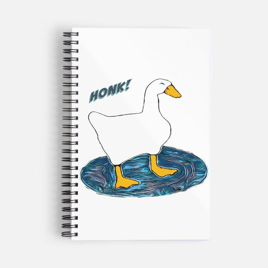 "Happy Goose In A Puddle" Notebook Size: 5.5" x 8.5" College Ruled Glossy cover