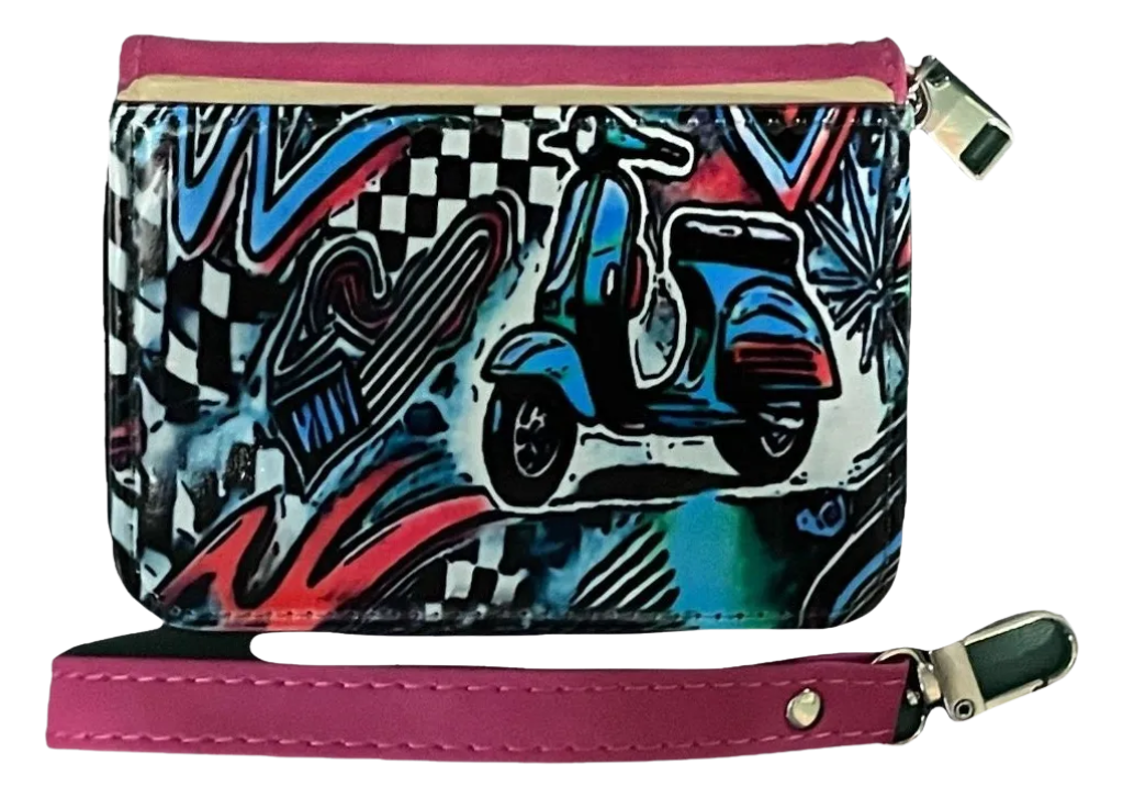 Scooter Moped Pink Coin Purse with Wrist Strap
