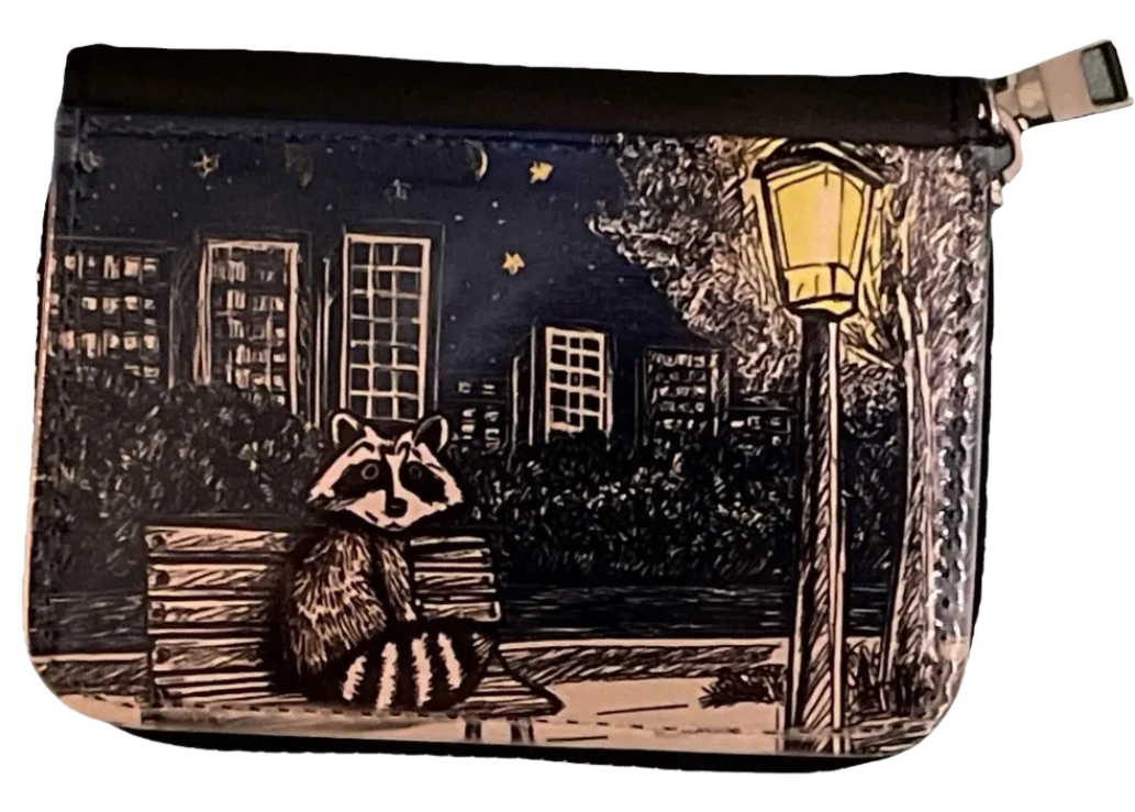 Raccoon Black Faux Leather Coin Purse