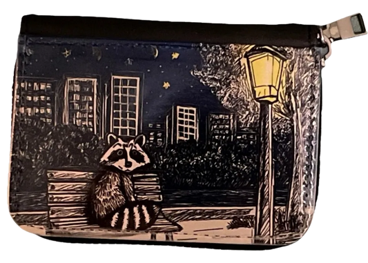 Raccoon Black Faux Leather Coin Purse