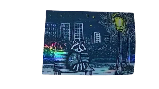 City Raccoon Thin Holographic Magnet 10 cm x 7 cm